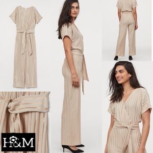 H&M Women's Cream and Gold Striped Jumpsuit
